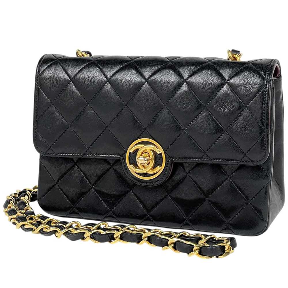 Chanel Coco Mark Chain Shoulder Bag Mini Matelassé Leather Black Women's